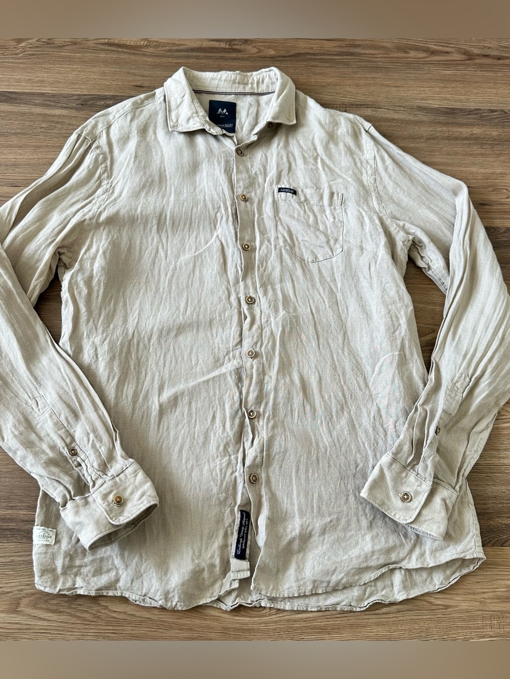 Lindbergh 100% Linen Button Down Shirt Men Large Beige Preppy Career Lightweight